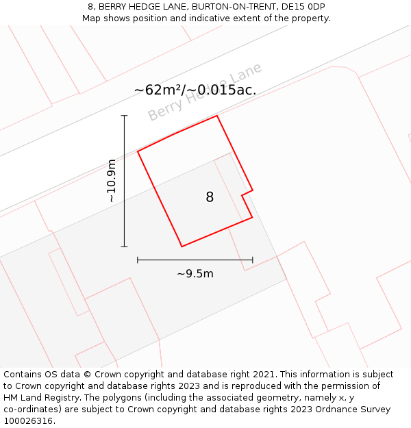 8, BERRY HEDGE LANE, BURTON-ON-TRENT, DE15 0DP: Plot and title map