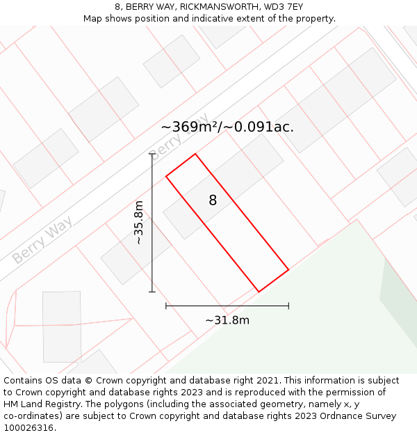 8, BERRY WAY, RICKMANSWORTH, WD3 7EY: Plot and title map