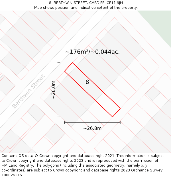 8, BERTHWIN STREET, CARDIFF, CF11 9JH: Plot and title map