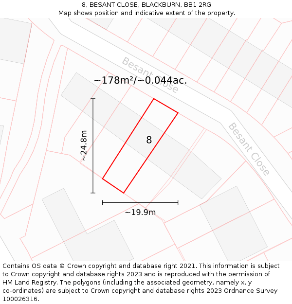 8, BESANT CLOSE, BLACKBURN, BB1 2RG: Plot and title map