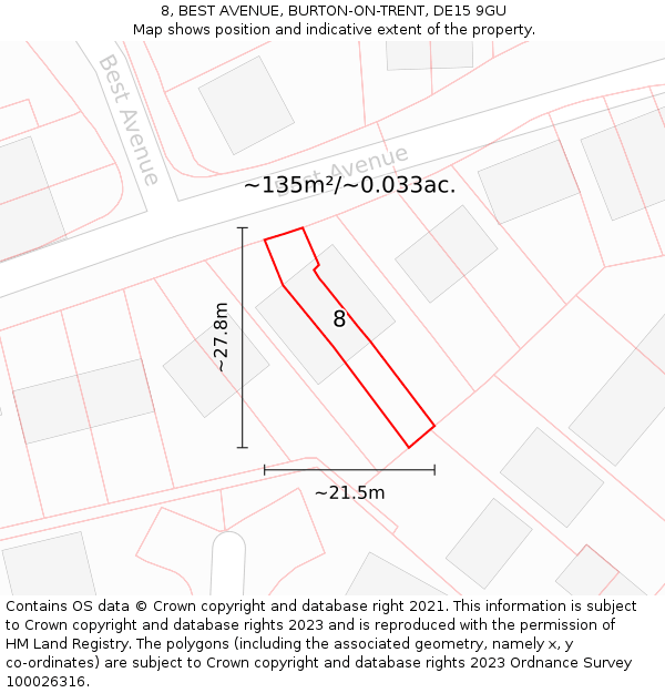 8, BEST AVENUE, BURTON-ON-TRENT, DE15 9GU: Plot and title map