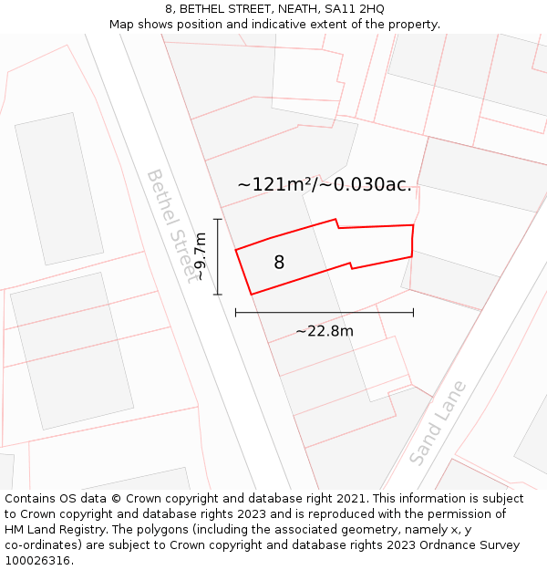 8, BETHEL STREET, NEATH, SA11 2HQ: Plot and title map