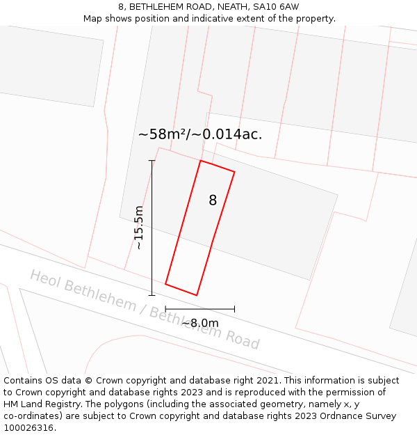 8, BETHLEHEM ROAD, NEATH, SA10 6AW: Plot and title map