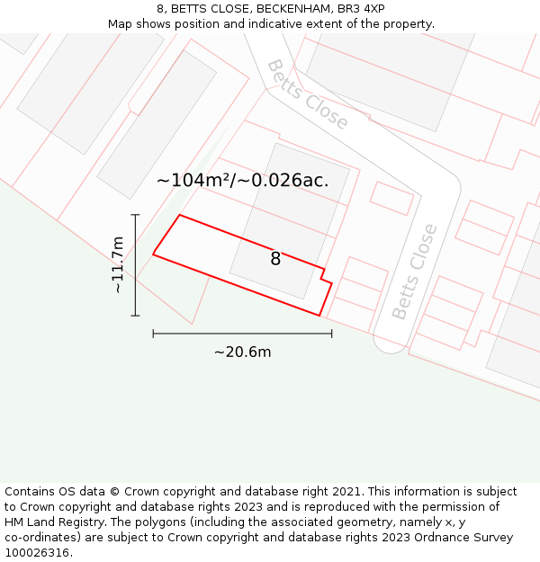 8, BETTS CLOSE, BECKENHAM, BR3 4XP: Plot and title map