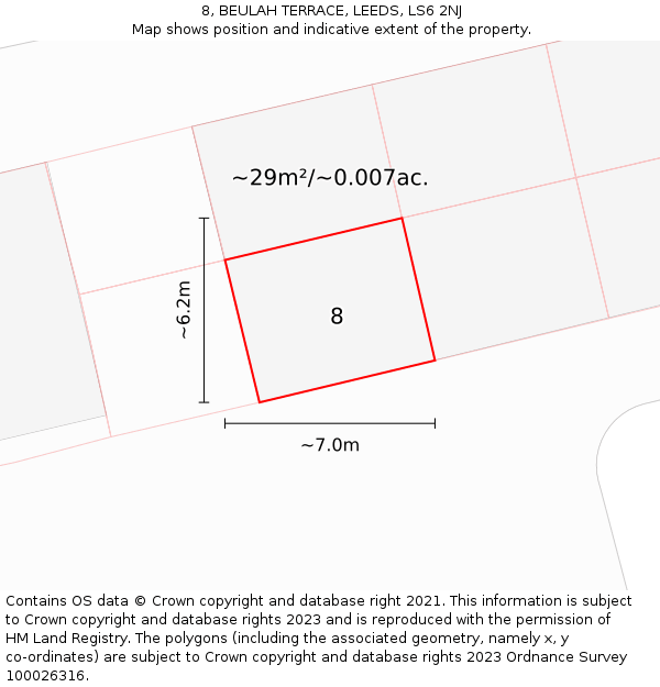8, BEULAH TERRACE, LEEDS, LS6 2NJ: Plot and title map