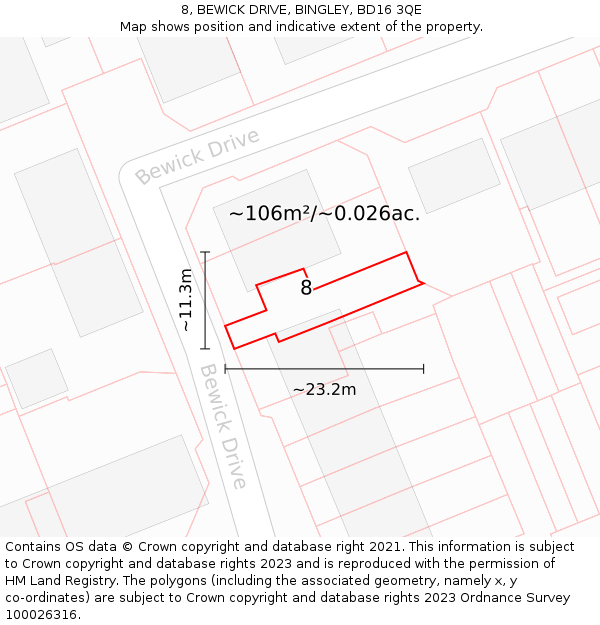 8, BEWICK DRIVE, BINGLEY, BD16 3QE: Plot and title map