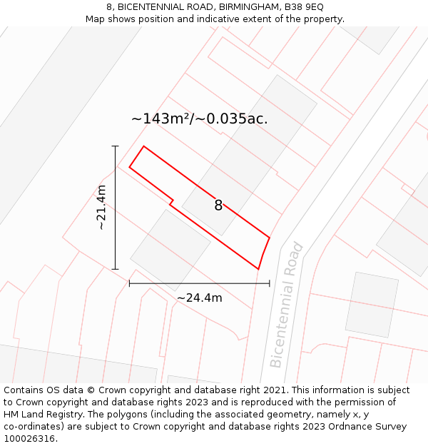 8, BICENTENNIAL ROAD, BIRMINGHAM, B38 9EQ: Plot and title map