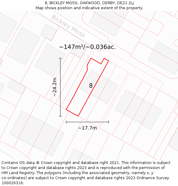 8, BICKLEY MOSS, OAKWOOD, DERBY, DE21 2LJ: Plot and title map