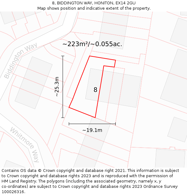 8, BIDDINGTON WAY, HONITON, EX14 2GU: Plot and title map