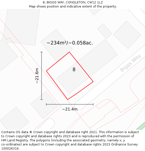 8, BIGGS WAY, CONGLETON, CW12 1LZ: Plot and title map