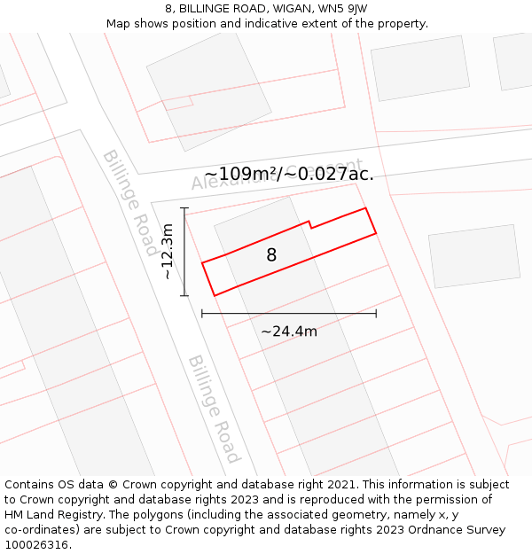 8, BILLINGE ROAD, WIGAN, WN5 9JW: Plot and title map