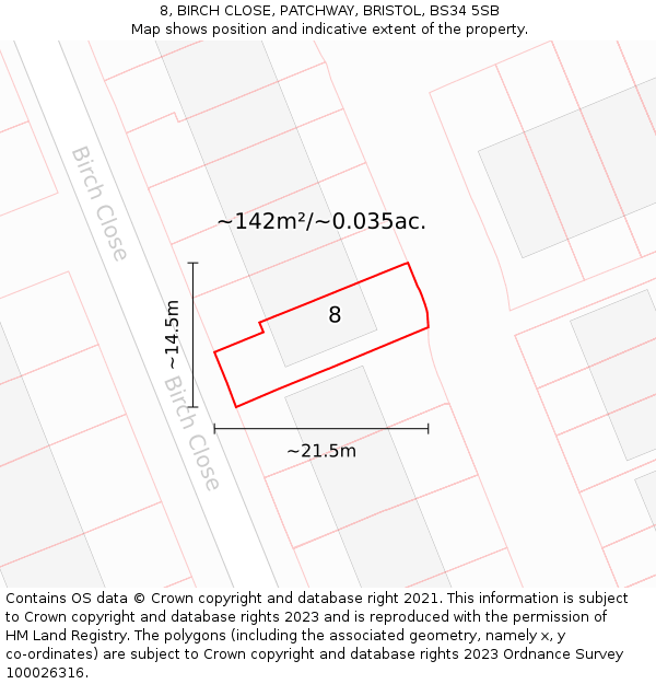 8, BIRCH CLOSE, PATCHWAY, BRISTOL, BS34 5SB: Plot and title map