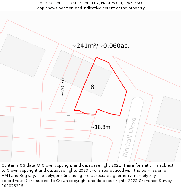 8, BIRCHALL CLOSE, STAPELEY, NANTWICH, CW5 7SQ: Plot and title map