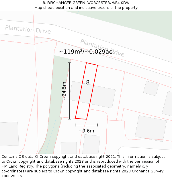 8, BIRCHANGER GREEN, WORCESTER, WR4 0DW: Plot and title map