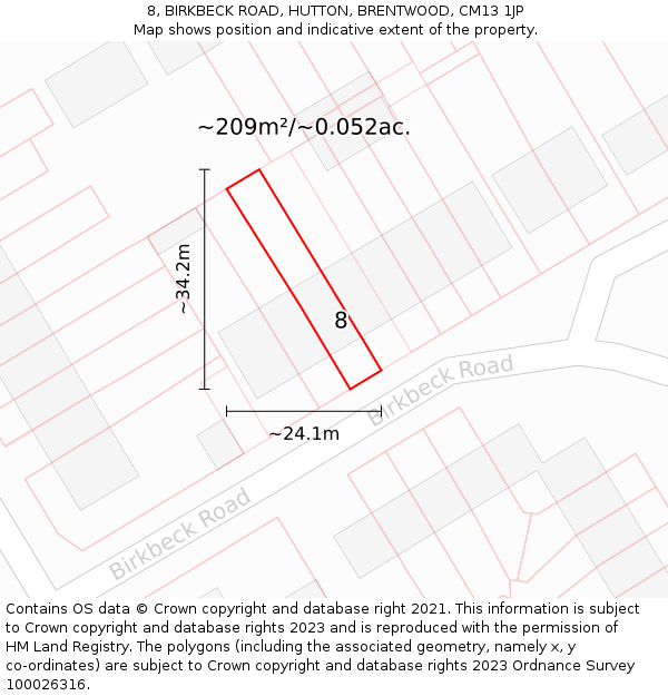 8, BIRKBECK ROAD, HUTTON, BRENTWOOD, CM13 1JP: Plot and title map