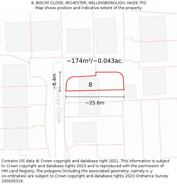 8, BISCAY CLOSE, IRCHESTER, WELLINGBOROUGH, NN29 7FD: Plot and title map
