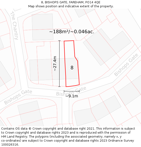 8, BISHOPS GATE, FAREHAM, PO14 4QE: Plot and title map