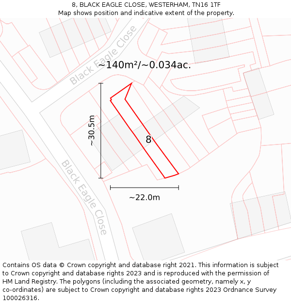 8, BLACK EAGLE CLOSE, WESTERHAM, TN16 1TF: Plot and title map
