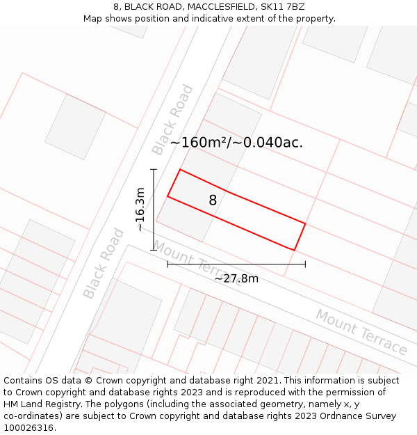 8, BLACK ROAD, MACCLESFIELD, SK11 7BZ: Plot and title map