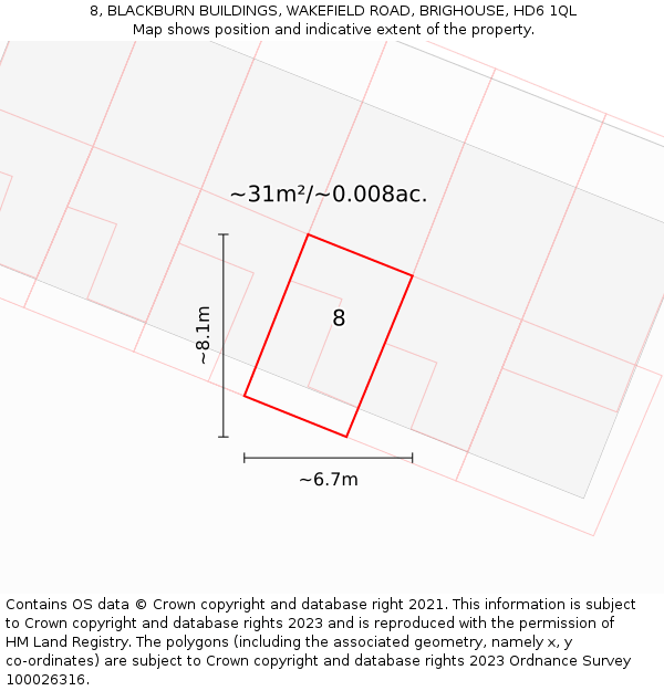 8, BLACKBURN BUILDINGS, WAKEFIELD ROAD, BRIGHOUSE, HD6 1QL: Plot and title map