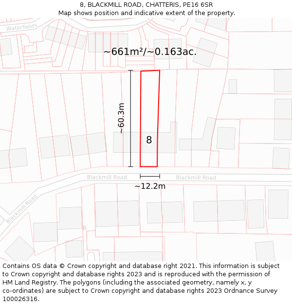 8, BLACKMILL ROAD, CHATTERIS, PE16 6SR: Plot and title map