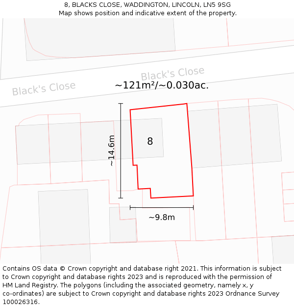 8, BLACKS CLOSE, WADDINGTON, LINCOLN, LN5 9SG: Plot and title map