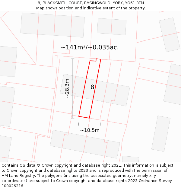 8, BLACKSMITH COURT, EASINGWOLD, YORK, YO61 3FN: Plot and title map