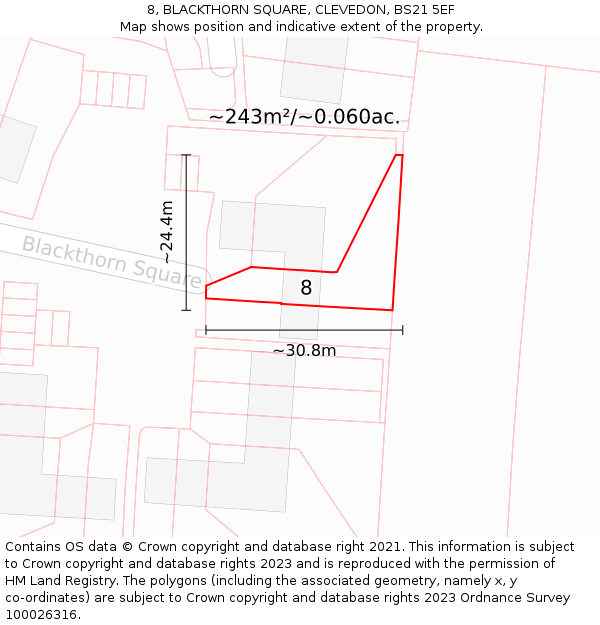 8, BLACKTHORN SQUARE, CLEVEDON, BS21 5EF: Plot and title map