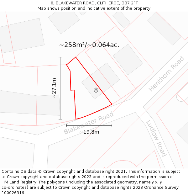 8, BLAKEWATER ROAD, CLITHEROE, BB7 2FT: Plot and title map