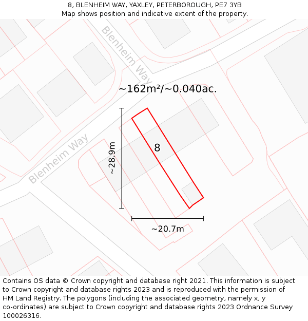 8, BLENHEIM WAY, YAXLEY, PETERBOROUGH, PE7 3YB: Plot and title map
