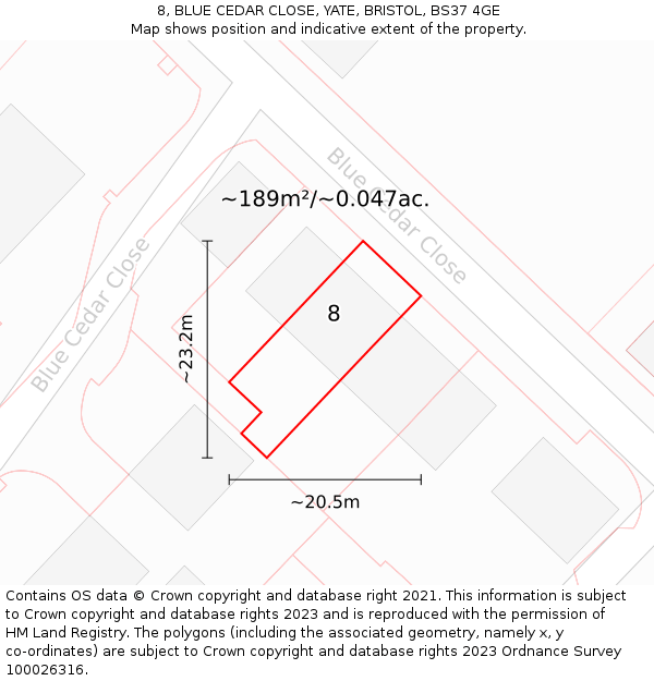 8, BLUE CEDAR CLOSE, YATE, BRISTOL, BS37 4GE: Plot and title map