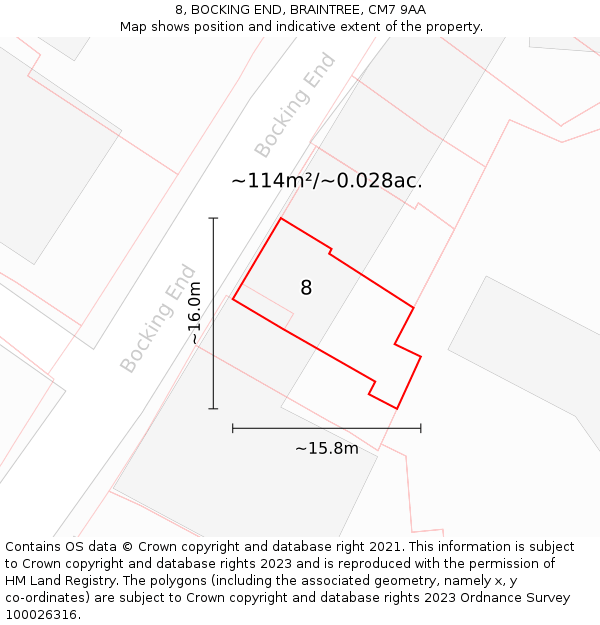 8, BOCKING END, BRAINTREE, CM7 9AA: Plot and title map