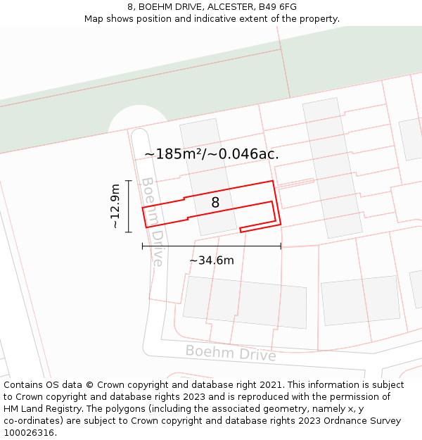 8, BOEHM DRIVE, ALCESTER, B49 6FG: Plot and title map