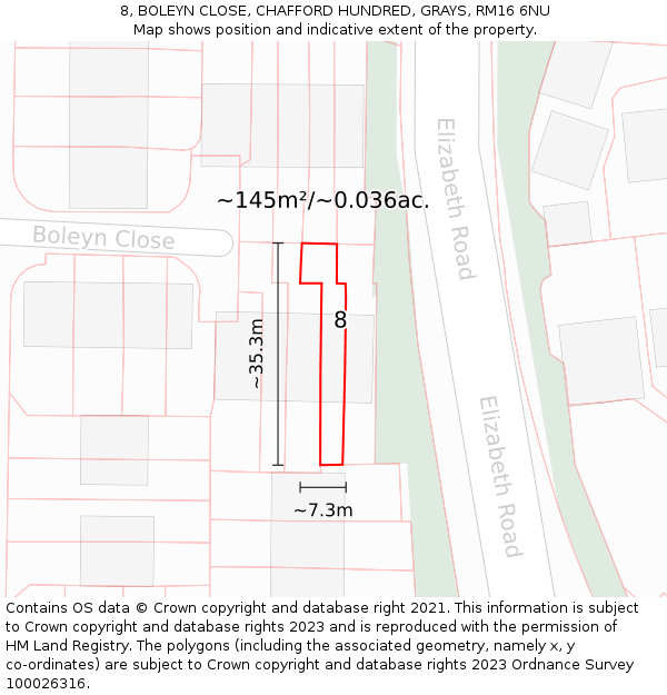 8, BOLEYN CLOSE, CHAFFORD HUNDRED, GRAYS, RM16 6NU: Plot and title map