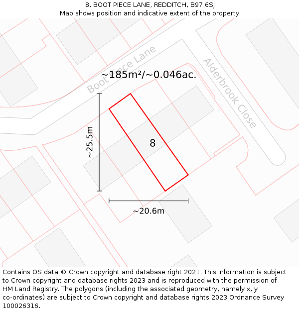 8, BOOT PIECE LANE, REDDITCH, B97 6SJ: Plot and title map