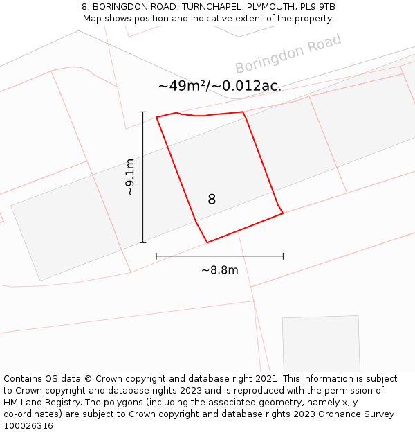 8, BORINGDON ROAD, TURNCHAPEL, PLYMOUTH, PL9 9TB: Plot and title map