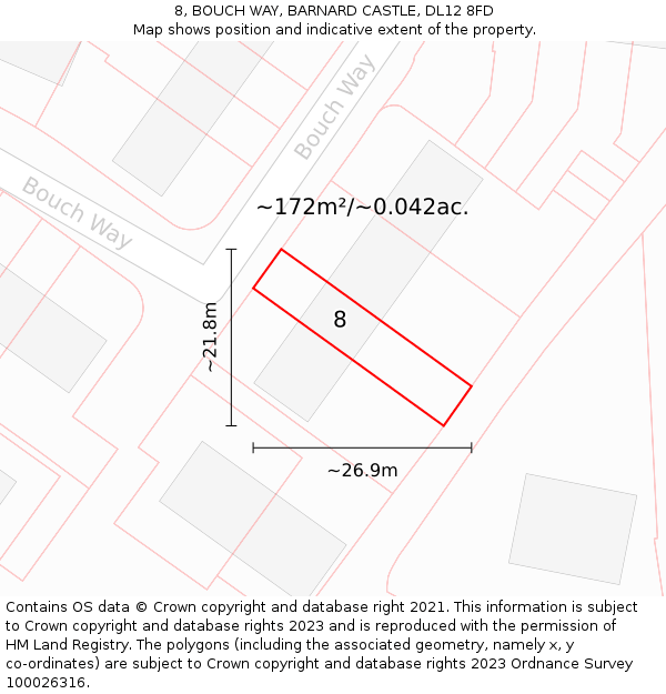 8, BOUCH WAY, BARNARD CASTLE, DL12 8FD: Plot and title map