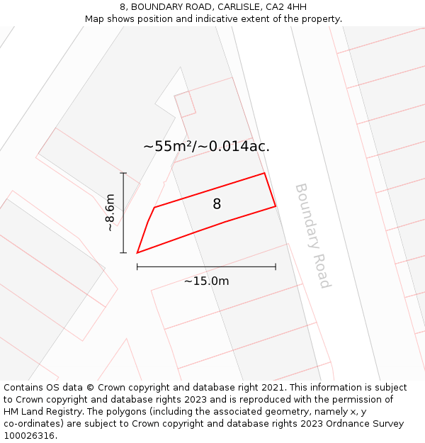 8, BOUNDARY ROAD, CARLISLE, CA2 4HH: Plot and title map