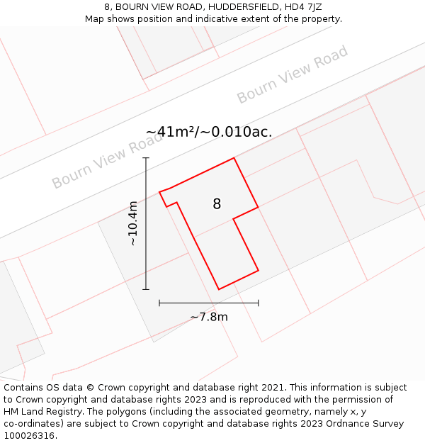 8, BOURN VIEW ROAD, HUDDERSFIELD, HD4 7JZ: Plot and title map