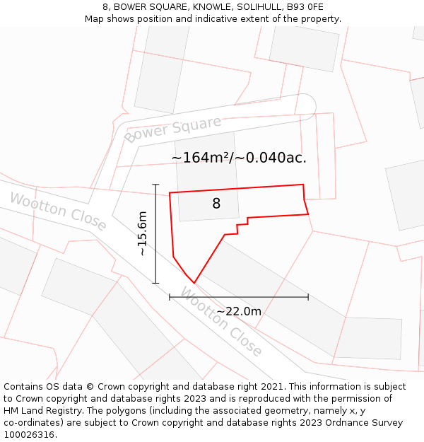 8, BOWER SQUARE, KNOWLE, SOLIHULL, B93 0FE: Plot and title map