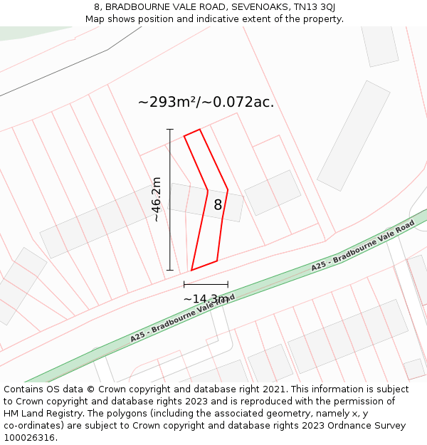 8, BRADBOURNE VALE ROAD, SEVENOAKS, TN13 3QJ: Plot and title map