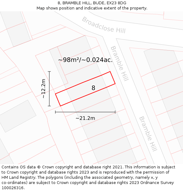 8, BRAMBLE HILL, BUDE, EX23 8DG: Plot and title map