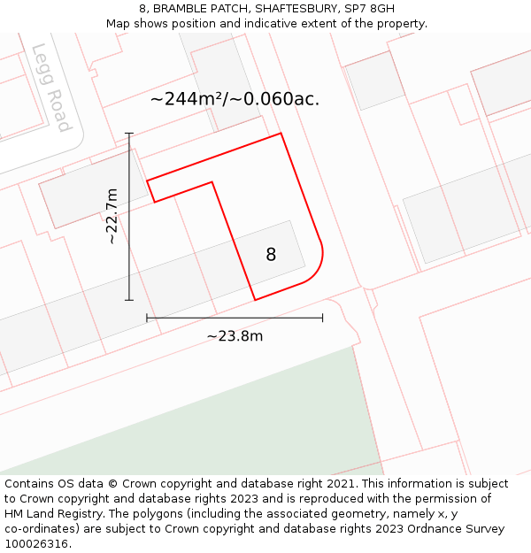 8, BRAMBLE PATCH, SHAFTESBURY, SP7 8GH: Plot and title map