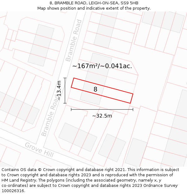 8, BRAMBLE ROAD, LEIGH-ON-SEA, SS9 5HB: Plot and title map