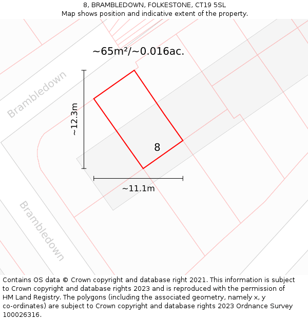 8, BRAMBLEDOWN, FOLKESTONE, CT19 5SL: Plot and title map