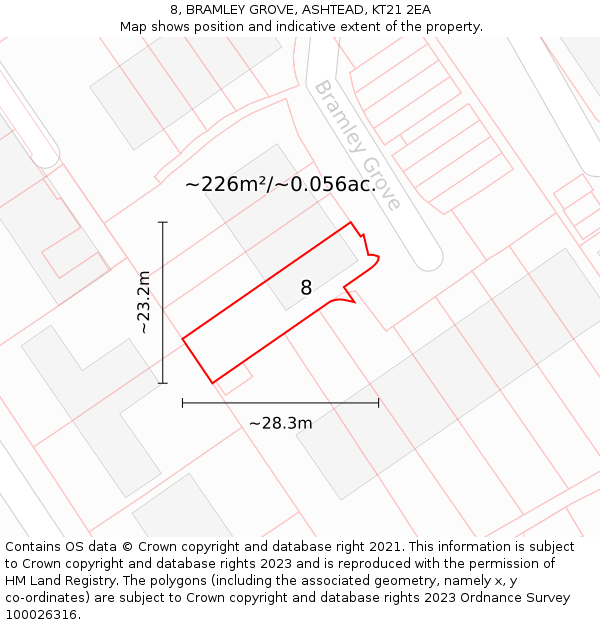 8, BRAMLEY GROVE, ASHTEAD, KT21 2EA: Plot and title map