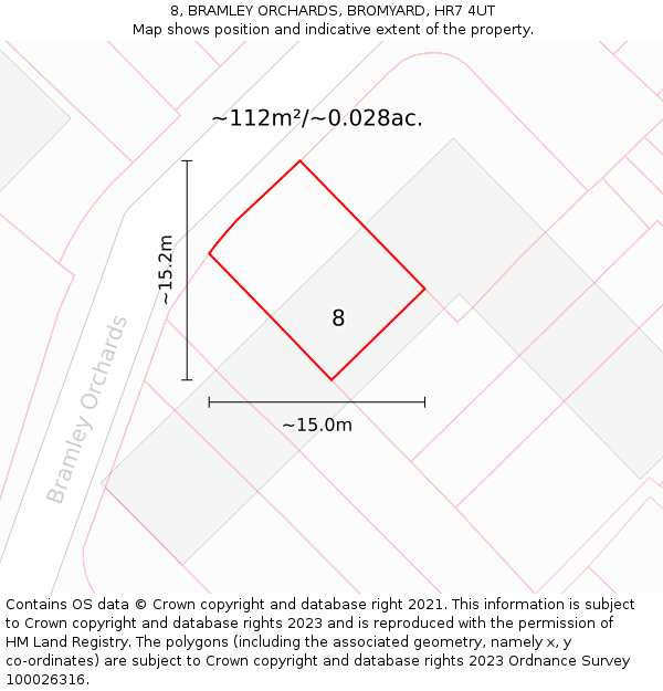 8, BRAMLEY ORCHARDS, BROMYARD, HR7 4UT: Plot and title map