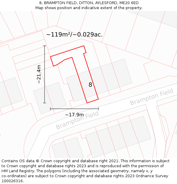 8, BRAMPTON FIELD, DITTON, AYLESFORD, ME20 6ED: Plot and title map