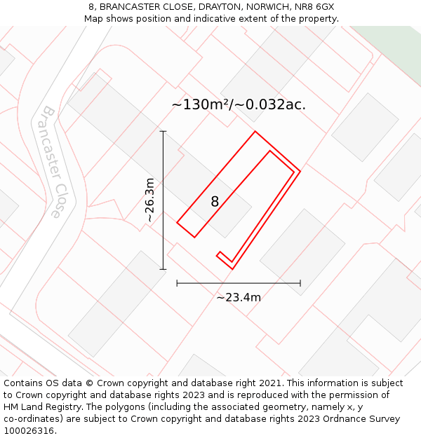 8, BRANCASTER CLOSE, DRAYTON, NORWICH, NR8 6GX: Plot and title map