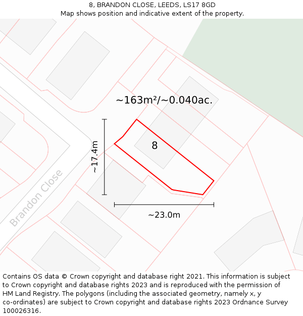 8, BRANDON CLOSE, LEEDS, LS17 8GD: Plot and title map